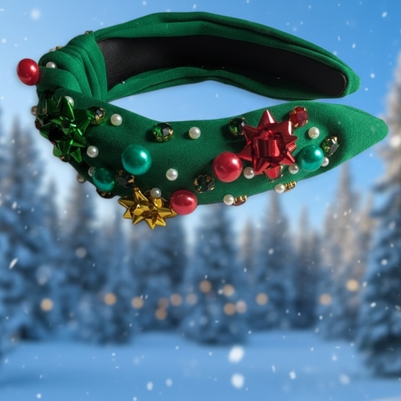 Christmas Women's Festive Green Headband with Red and Gold Accents (New) - Picture 3 of 5